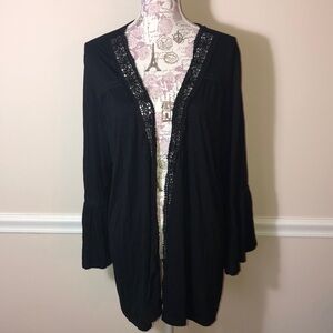 Avenue Black Boho Bell Sleeve Viscose Cardigan 26